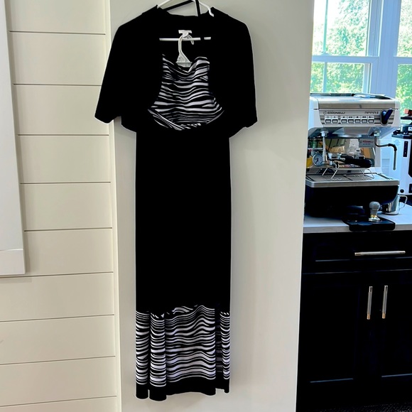 Chico’s Maxi strapless black and white dress size 1 w shirt sleeve sweater - Picture 1 of 4